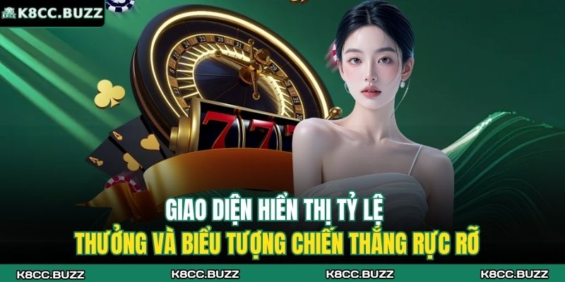 Giao diện hiển thị tỷ lệ thưởng và biểu tượng chiến thắng rực rỡ