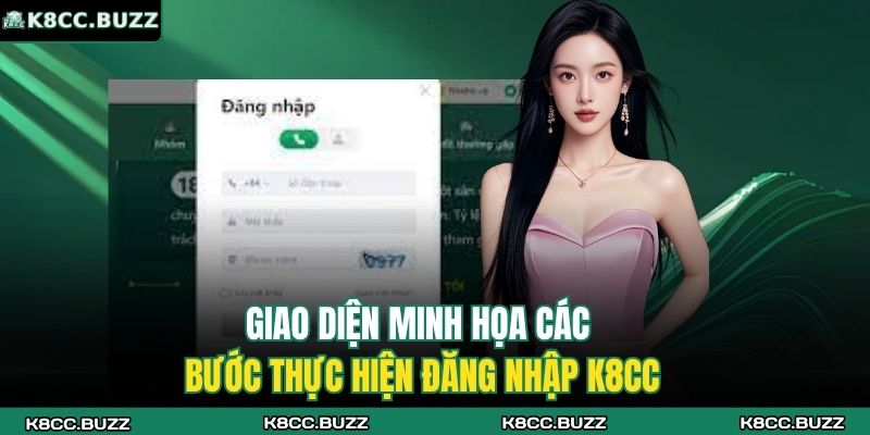 Giao diện minh họa các bước thực hiện đăng nhập K8CC
